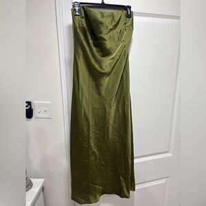 Aritzia Olive Green Satin Strapless Dress